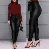 Purpdrank - Spring Women Pu Leather Pants Black  Stretch Bodycon Trousers High Waist Long Casual Pencil S-3XL Winter