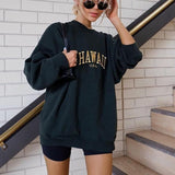 Purpdrank - Women Embroidery Letter Print Sweatershirts Round Neck Oversize Sweatershirt Casual Tops Autumn Spring Purple Hoodies