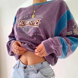 Purpdrank - Women Embroidery Letter Print Sweatershirts Round Neck Oversize Sweatershirt Casual Tops Autumn Spring Purple Hoodies