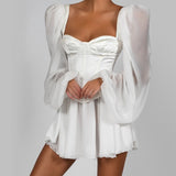 Purpdrank - Women Bodycon Dress Female Lantern Sleeve Y2K Corset Chiffon Dresses Beach Vacation Outfit Sexy Party Mini White Dress Summer