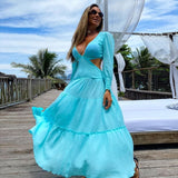 Purpdrank - Beach Dress Summer Floral Swimsuit Print Belt Bathing Suit Women Long Cover Up Off Shoulder Beachwear Bandeau Halt Swimsuit