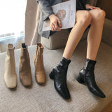 Purpdrank - Autumn Winter Women Zipper Square Toe Boots Elastic Suede Woman Short Boots Cotton Ankle Boots Women's Botas Mujer New Drop