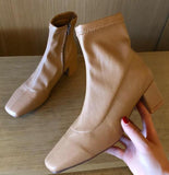 Purpdrank - Autumn Winter Women Zipper Square Toe Boots Elastic Suede Woman Short Boots Cotton Ankle Boots Women's Botas Mujer New Drop