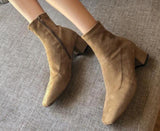 Purpdrank - Autumn Winter Women Zipper Square Toe Boots Elastic Suede Woman Short Boots Cotton Ankle Boots Women's Botas Mujer New Drop