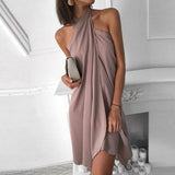 Purpdrank - Women Loose Sexy Halter Dress Casual Sleeveless Solid Irregular Dress Summer Fashion Beach Chest Wrap Strapless Backless Dresses