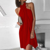 Purpdrank - Women Loose Sexy Halter Dress Casual Sleeveless Solid Irregular Dress Summer Fashion Beach Chest Wrap Strapless Backless Dresses