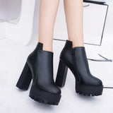 Purpdrank - Fashion New Women's Side Zipper Ankle Boots Platform Thick High Heel 10/12 Cm Ladies Boots Winter Woman Shoes Black Boot