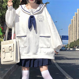 Purpdrank - Japanese Preppy Style JK Student Women Casual Sweatshirt Bowknot Tie Sailor Collar Bear Embroidery Kawaii Hoodies Bestie Clothes