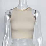 Purpdrank - Ribbed  Women Tank Top Plus Size Elastic Sexy Summer Tank Tops Solid O Neck Off Shouled Casual White Tank Tops