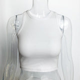 Purpdrank - Ribbed  Women Tank Top Plus Size Elastic Sexy Summer Tank Tops Solid O Neck Off Shouled Casual White Tank Tops