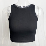 Purpdrank - Ribbed  Women Tank Top Plus Size Elastic Sexy Summer Tank Tops Solid O Neck Off Shouled Casual White Tank Tops
