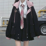 Purpdrank - Winter Japanese women's casual punk streetwear jacket loose pockets long-sleeved hooded big size fashion Vintage Harajuku jacket