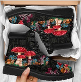 Purpdrank - Martin Boots Women's Autumn and Winter Fashion Women's Tooling Boots Skull and Flower Print High-top Boots Ladies