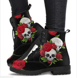 Purpdrank - Martin Boots Women's Autumn and Winter Fashion Women's Tooling Boots Skull and Flower Print High-top Boots Ladies