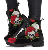 Purpdrank - Women Ankle Boots Low Heels Shoes Woman Vintage Pu Leather Autumn Warm Winter high Snow Boots Motorcycle Skull Pansy