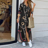 Purpdrank - Fashion Women Long Sleeve Shirt Dress Autumn  Printed OL Long Dresses Laides Turn-down Collar Loose Sundress Party Dresses