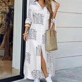 Purpdrank - Fashion Women Long Sleeve Shirt Dress Autumn  Printed OL Long Dresses Laides Turn-down Collar Loose Sundress Party Dresses