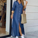 Purpdrank - Fashion Women Long Sleeve Shirt Dress Autumn  Printed OL Long Dresses Laides Turn-down Collar Loose Sundress Party Dresses