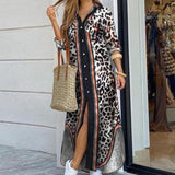 Purpdrank - Fashion Women Long Sleeve Shirt Dress Autumn  Printed OL Long Dresses Laides Turn-down Collar Loose Sundress Party Dresses