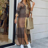 Purpdrank - Fashion Women Long Sleeve Shirt Dress Autumn  Printed OL Long Dresses Laides Turn-down Collar Loose Sundress Party Dresses