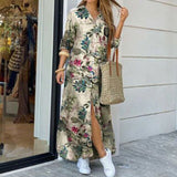 Purpdrank - Fashion Women Long Sleeve Shirt Dress Autumn  Printed OL Long Dresses Laides Turn-down Collar Loose Sundress Party Dresses