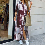 Purpdrank - Fashion Women Long Sleeve Shirt Dress Autumn  Printed OL Long Dresses Laides Turn-down Collar Loose Sundress Party Dresses