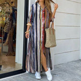Purpdrank - Fashion Women Long Sleeve Shirt Dress Autumn  Printed OL Long Dresses Laides Turn-down Collar Loose Sundress Party Dresses