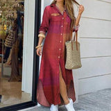 Purpdrank - Fashion Women Long Sleeve Shirt Dress Autumn  Printed OL Long Dresses Laides Turn-down Collar Loose Sundress Party Dresses