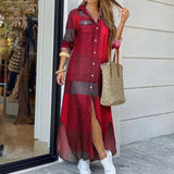 Purpdrank - Fashion Women Long Sleeve Shirt Dress Autumn  Printed OL Long Dresses Laides Turn-down Collar Loose Sundress Party Dresses