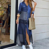 Purpdrank - Fashion Women Long Sleeve Shirt Dress Autumn  Printed OL Long Dresses Laides Turn-down Collar Loose Sundress Party Dresses
