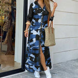 Purpdrank - Fashion Women Long Sleeve Shirt Dress Autumn  Printed OL Long Dresses Laides Turn-down Collar Loose Sundress Party Dresses