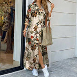 Purpdrank - Fashion Women Long Sleeve Shirt Dress Autumn  Printed OL Long Dresses Laides Turn-down Collar Loose Sundress Party Dresses