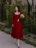 Purpdrank - Autumn Summer Women Red Velvet Dress Vintage Elegant Long & Short Sleeve Large Size Lady Party Night Dinner Dresses Vestidos