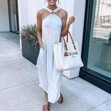 Purpdrank - Women Loose Sexy Halter Dress Casual Sleeveless Solid Irregular Dress Summer Fashion Beach Chest Wrap Strapless Backless Dresses