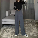 Purpdrank - Retro Solid Color Wild Straight Wide Leg Pants Female Spring New Korean Fashion High Waist Casual Long Pants