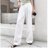 Purpdrank - Retro Solid Color Wild Straight Wide Leg Pants Female Spring New Korean Fashion High Waist Casual Long Pants