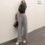 Purpdrank - Retro Solid Color Wild Straight Wide Leg Pants Female Spring New Korean Fashion High Waist Casual Long Pants