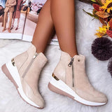 Purpdrank - Women Boot Autumn Winter High Top Vulcanize Shoes Women Platfrom Wedges Shoes Zipper Chunky Sneakers Female Shoes Plus Size