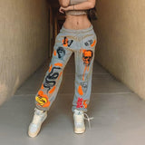 Purpdrank - Women Sweat Pant Harajuku Cartoon Printed Trousers Jogger Drawstring Cargo Pant Streetwear Casual Sweatpant Autumn
