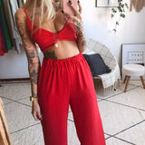 Purpdrank - New Summer Women Print Sexy 2 Piece Sets Sleeveless Camisole Backless Strap Tops Fashion Clothing Set Fall Slit Wide Leg Pants Suits
