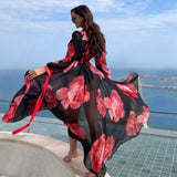 Purpdrank - Women Swimsuit Cover Up Sleeve Kaftan Beach Tunic Dress Robe De Plage Solid White Cotton Pareo  High Collar Beachwear