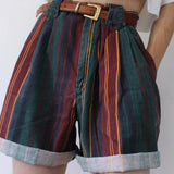 Purpdrank - Women Vintage Striped Shorts Pant Lady High Waist Crimping Slim Short Pant Girl Streetwear Female Stripe Students' Fashion Short