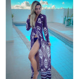 Purpdrank - Women Swimsuit Cover Up Sleeve Kaftan Beach Tunic Dress Robe De Plage Solid White Cotton Pareo  High Collar Beachwear