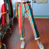 Purpdrank - Women Vintage Striped Shorts Pant Lady High Waist Crimping Slim Short Pant Girl Streetwear Female Stripe Students' Fashion Short