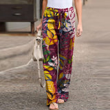 Purpdrank - kaftan Spring Pants Women's Printed Trousers Casual Elastic Waist Pantalon Palazzo Female Drawstring Turnip
