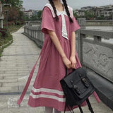 Purpdrank - Harajuku Sailor Collar Navy Dress Japanese Lolita Sweet Bow-knot Girl Retro Kawaii Preppy Style Short Sleeve Dress Women