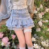 Purpdrank - Japanese Kawaii Mini Skirt Women Summer Casual Designer Elegant Lolita Sexy Skirt High Waist Lace Bandage Y2k Sweet Skirt