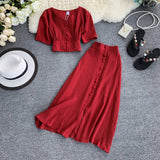 Purpdrank - New Summer Two Piece Set Clothes Women V-neck Ctop Tops + A-line Skirts Suits Ladies Outfit Woman Beach Sexy 2 Piece Sets