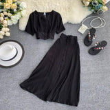 Purpdrank - New Summer Two Piece Set Clothes Women V-neck Ctop Tops + A-line Skirts Suits Ladies Outfit Woman Beach Sexy 2 Piece Sets
