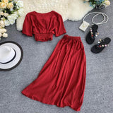 Purpdrank - New Summer Two Piece Set Clothes Women V-neck Ctop Tops + A-line Skirts Suits Ladies Outfit Woman Beach Sexy 2 Piece Sets